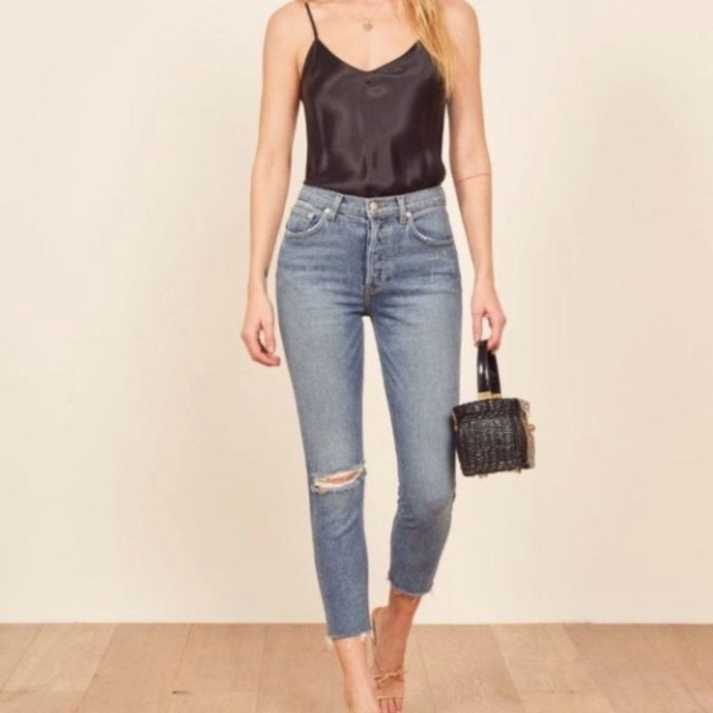 Reformation Serena High Rise Crop Ripped Jeans